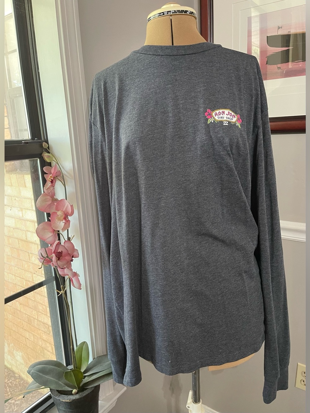 Ron Jon Women's Long Sleeve Tee - Charcoal with Pink Logo